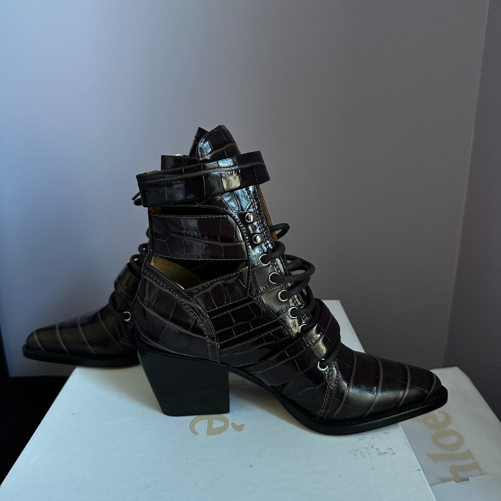 Chloe Brown Croc Rylee Boots - Picture 3 of 15